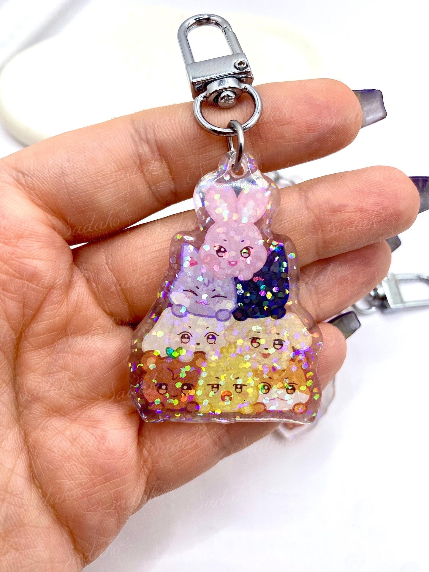 Aniteez Pile Keychain - epoxy holo glitter, ATEEZ