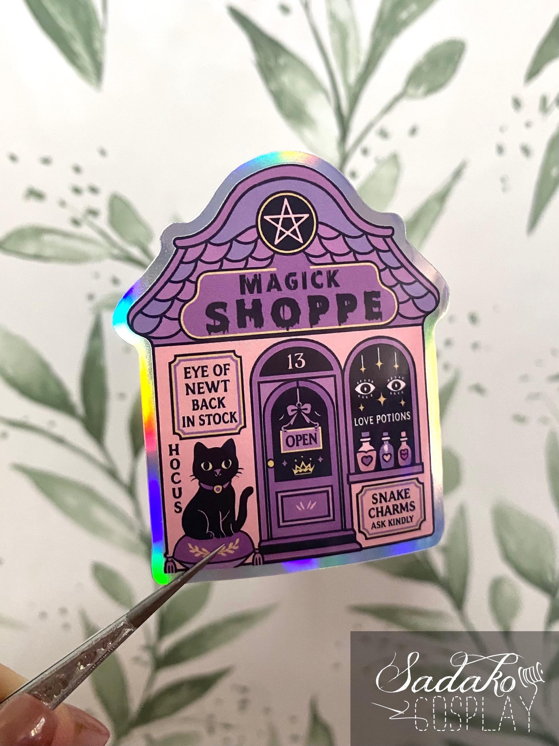 Magic Witch Shop Holo laser Sticker, Gothic wasserfester Vinyl Aufkleber