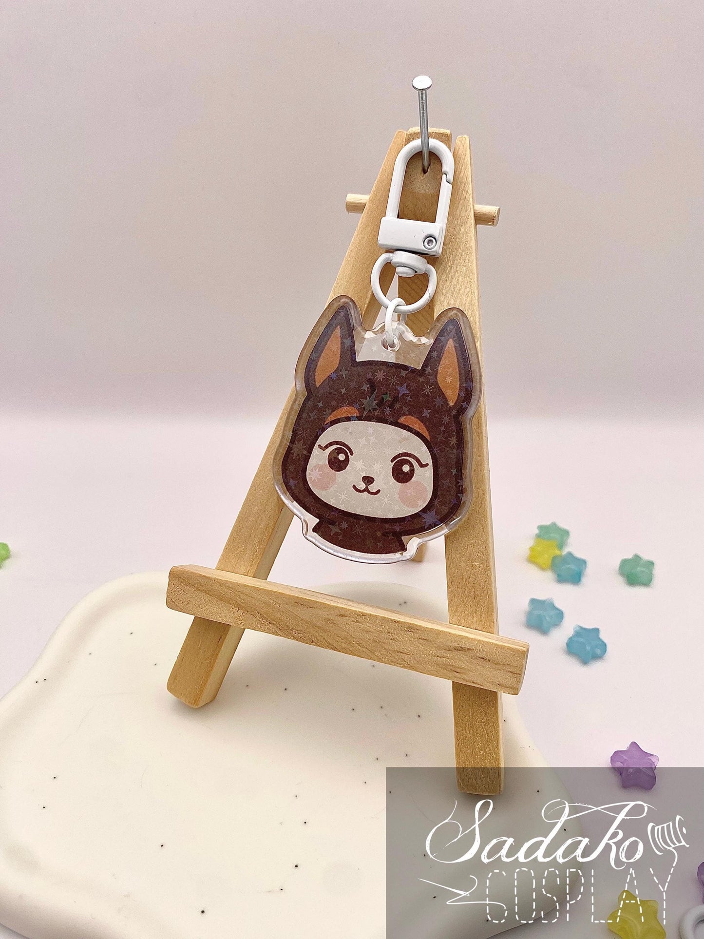 Doberman Hetmongi Acryl Keychain mit holographischen Glitzer Sternen, ATEEZ Yeosang acrylic Anhänger