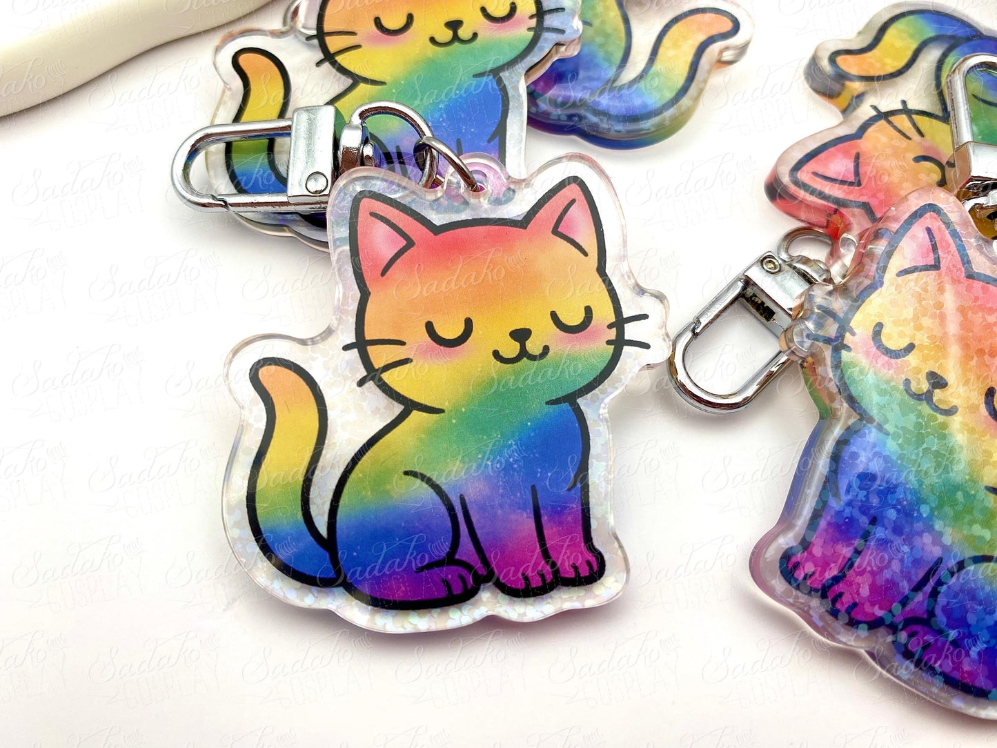LGBTQ+ Pride Kätzchen Acryl Glitzer Keychain