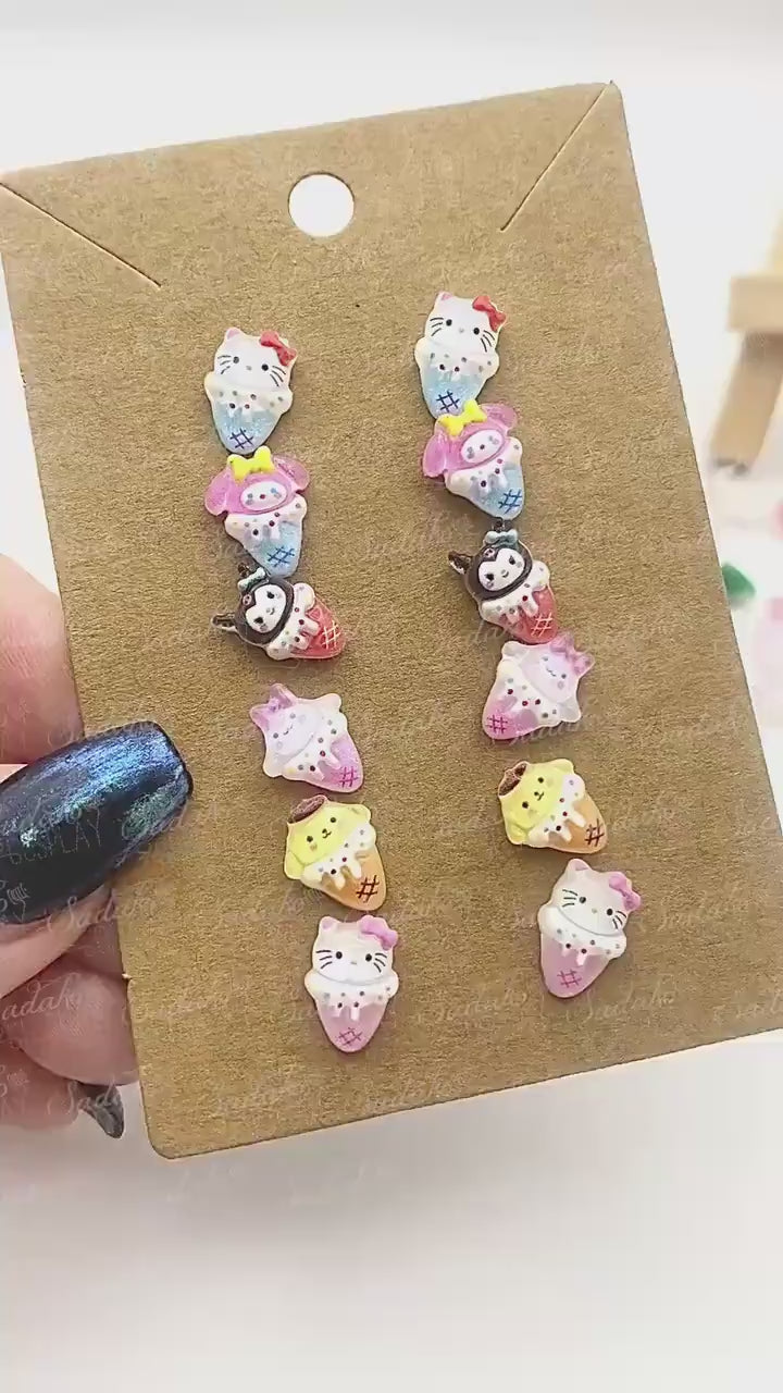Mix & Match Sanrio Mini Ohrstecker - Resin Acryl charms mit Kunststoff Stecker, Ohrringe Ear Studs