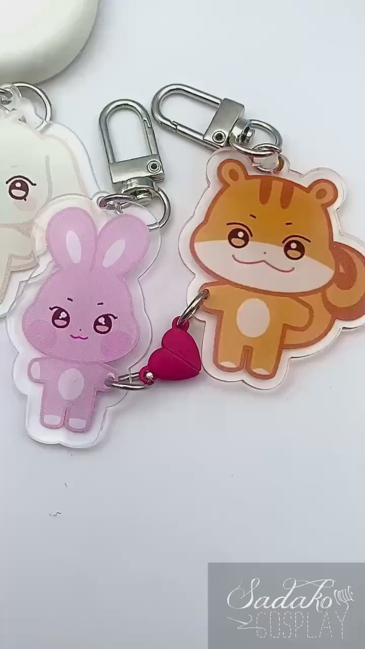 Aniteez Magnet Freundschaft Keychain, ATEEZ Acryl Anhänger Chibi, K-Pop Atiny Schlüssel Anhänger mit Herz, couple friendship besties