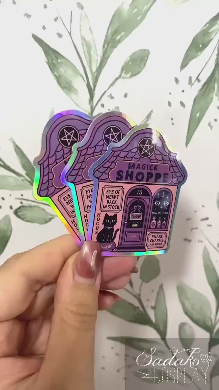 Magic Witch Shop Holo laser Sticker, Gothic wasserfester Vinyl Aufkleber