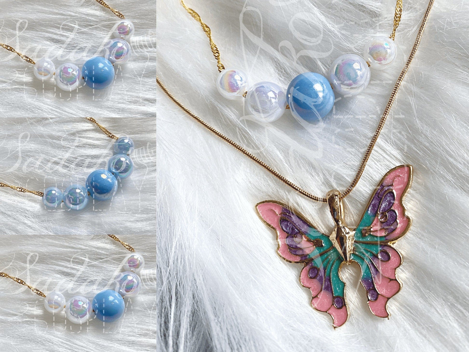 Elina Schmetterling Halskette mit künstlichen Perlen