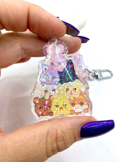 Aniteez Pile Keychain - epoxy holo glitter, ATEEZ