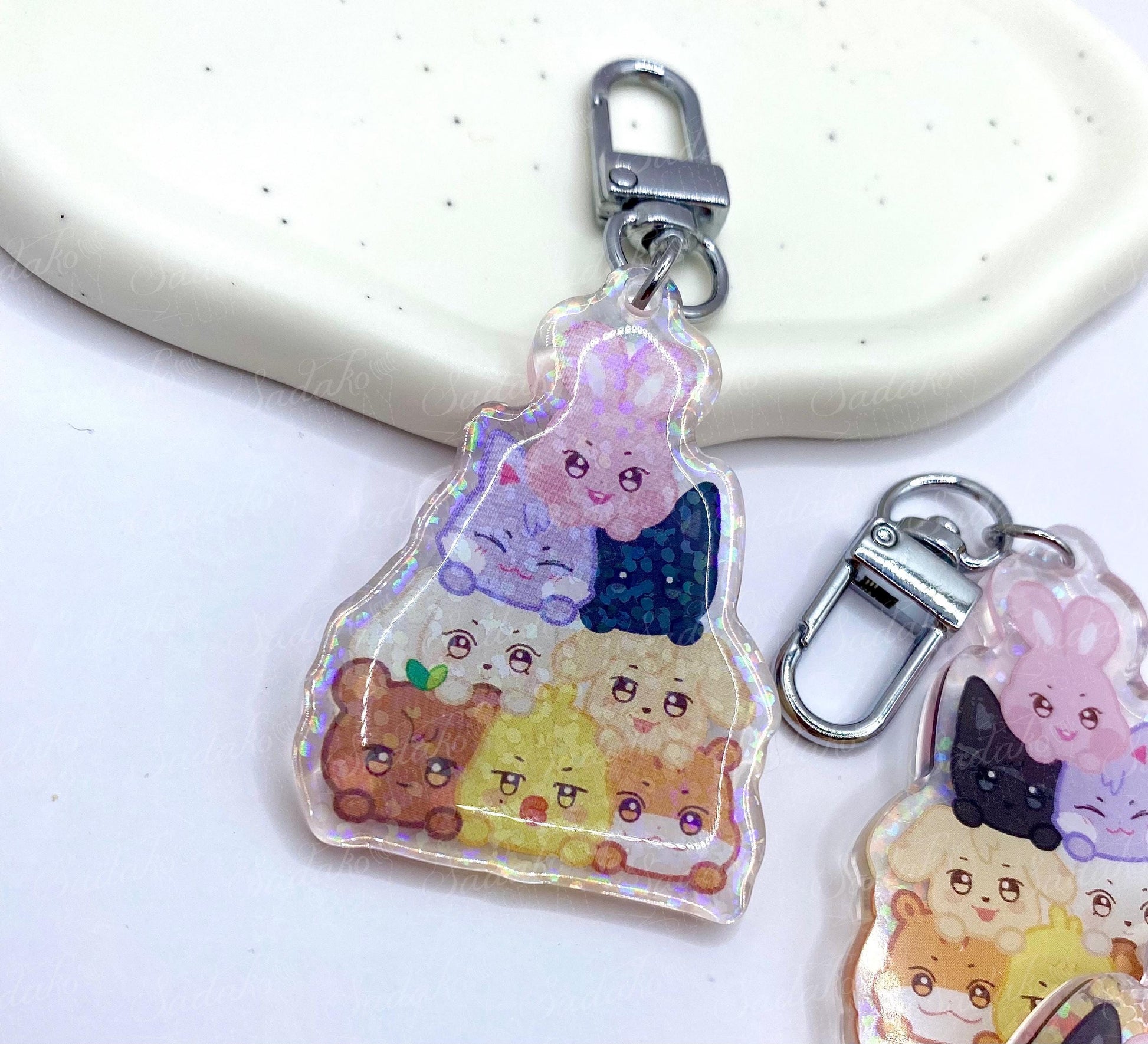 Aniteez Pile Keychain - epoxy holo glitter, ATEEZ