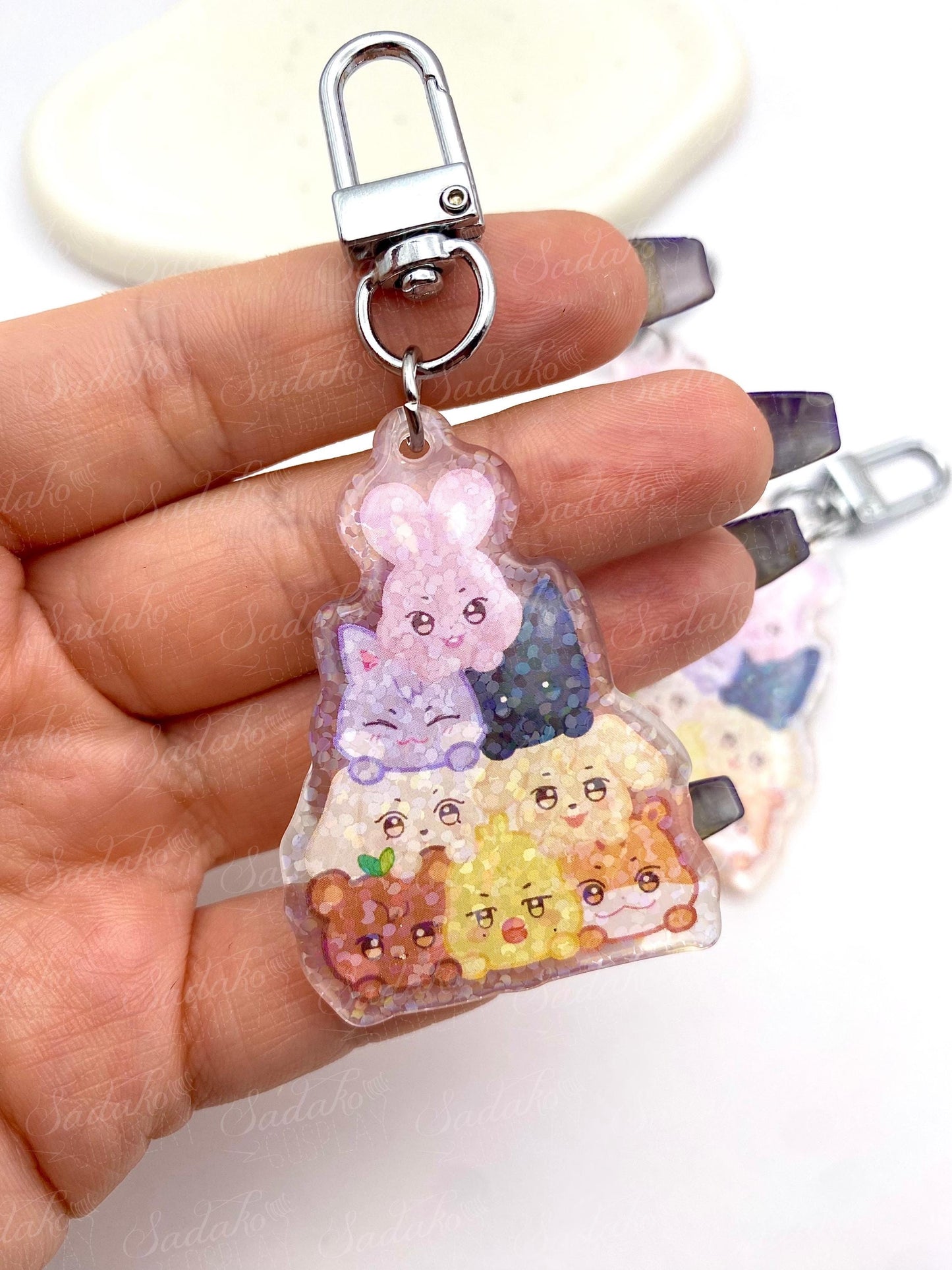 Aniteez Pile Keychain - epoxy holo glitter, ATEEZ