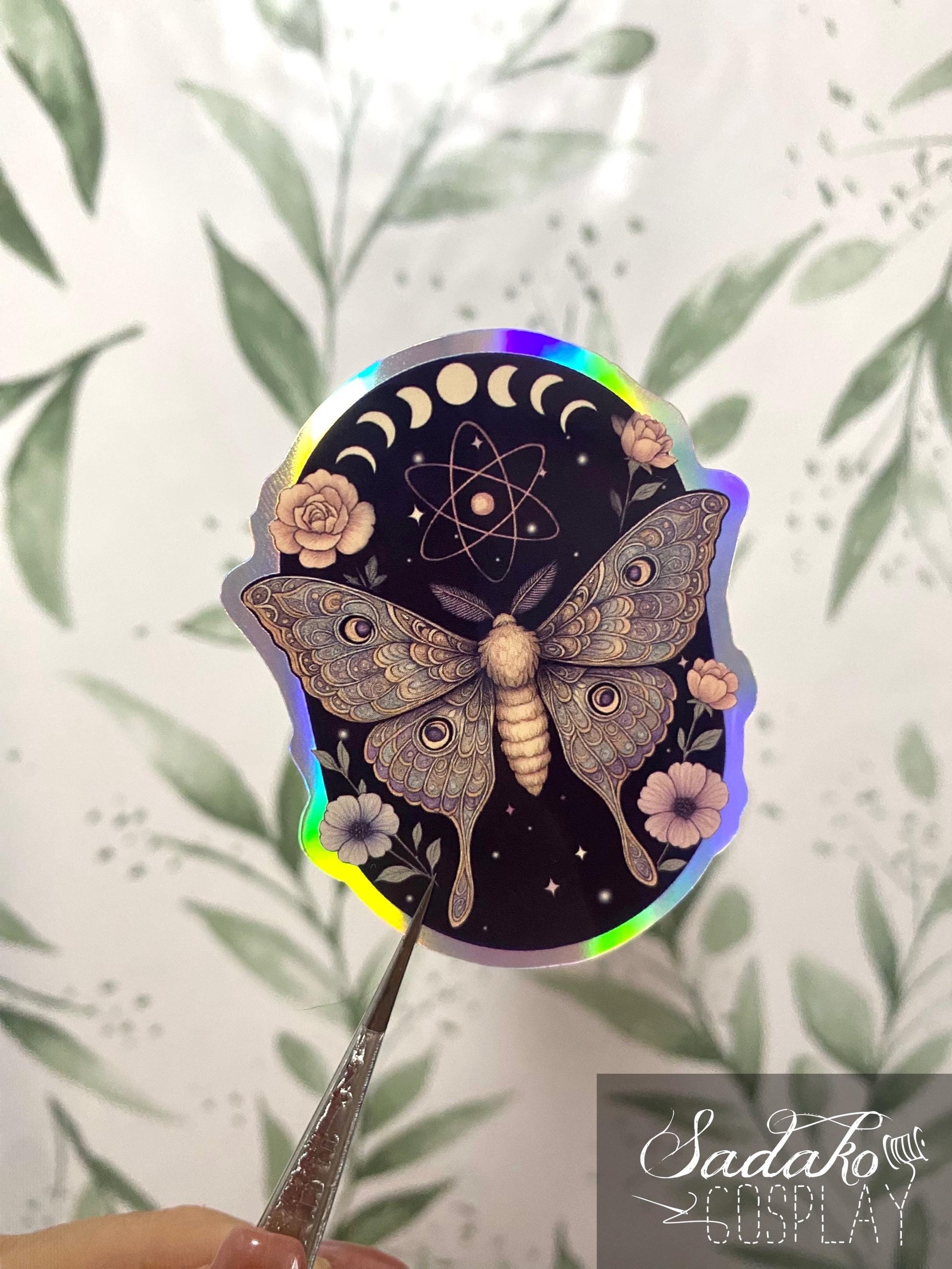 Luna Motte Holo laser Sticker, Gothic wasserfester Vinyl Aufkleber