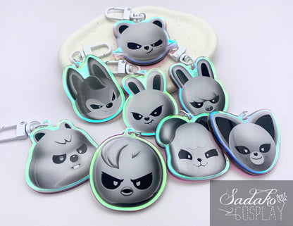Evil SKZOO Holo laser Keychain, Stray Kids K-Pop holographischer Schlüssel Anhänger