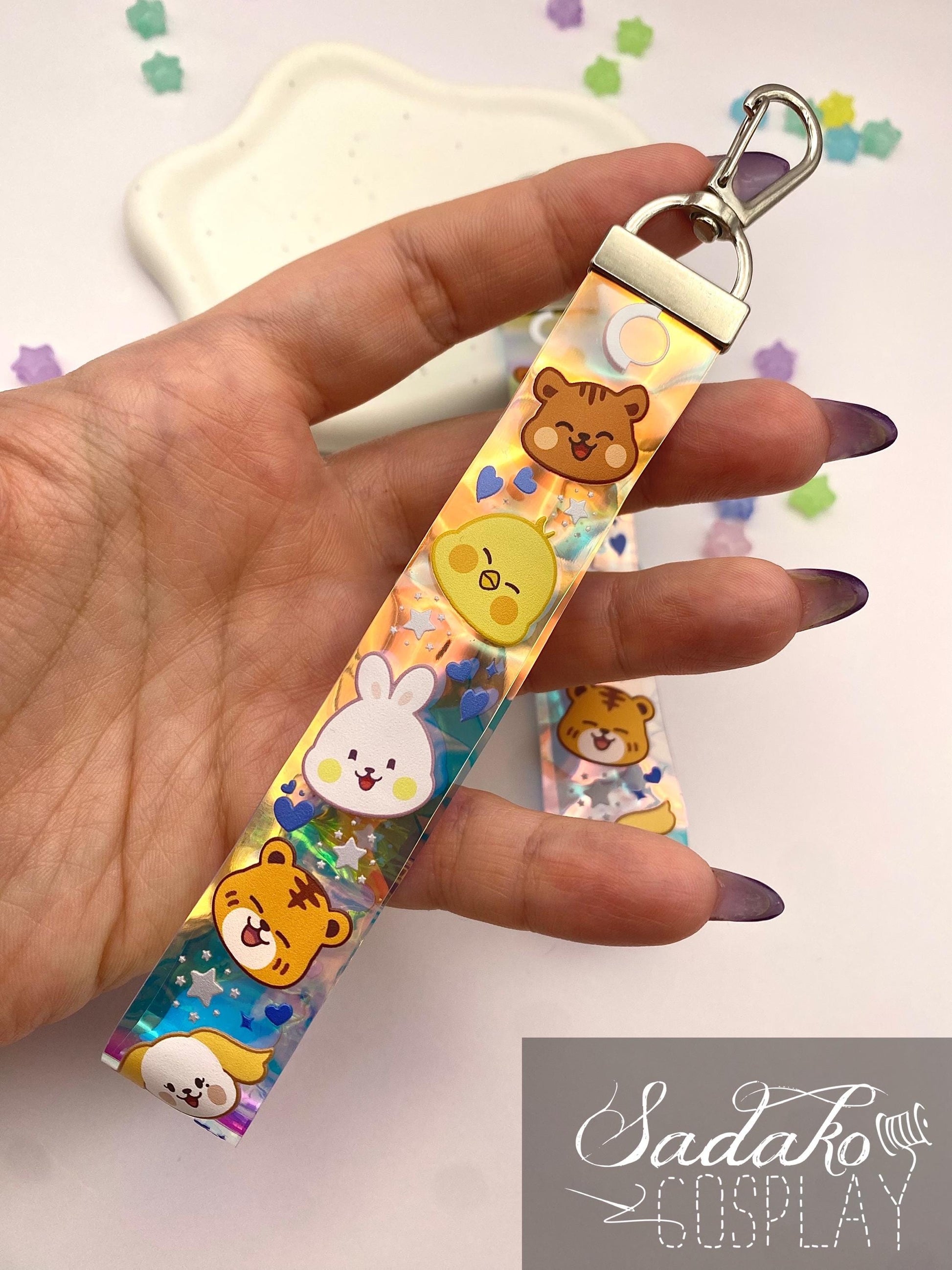 ONEUS PVC Lanyard Wristlet Anhänger - Bunter Regenbogen Hologramm Keychain für TOMOON und K-Pop Fans