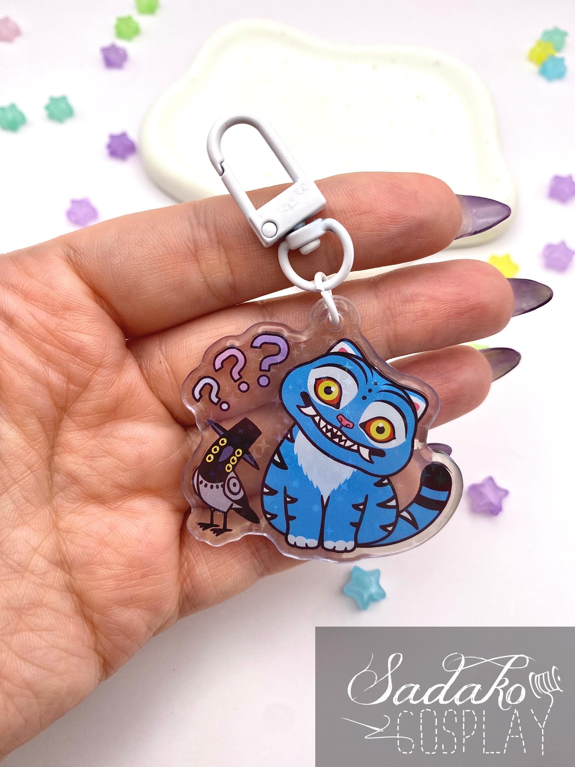 Derpy Tiger & Sussie Acryl Keychain mit holographischen Glitzer Sternen, K-Pop Demon Hunters acrylic Anhänger