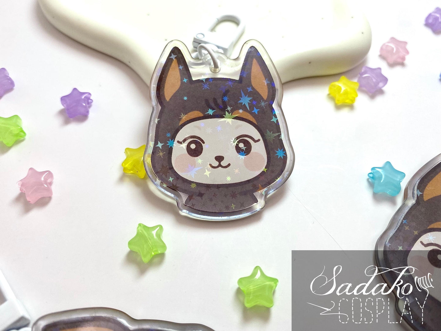 Doberman Hetmongi Acryl Keychain mit holographischen Glitzer Sternen, ATEEZ Yeosang acrylic Anhänger