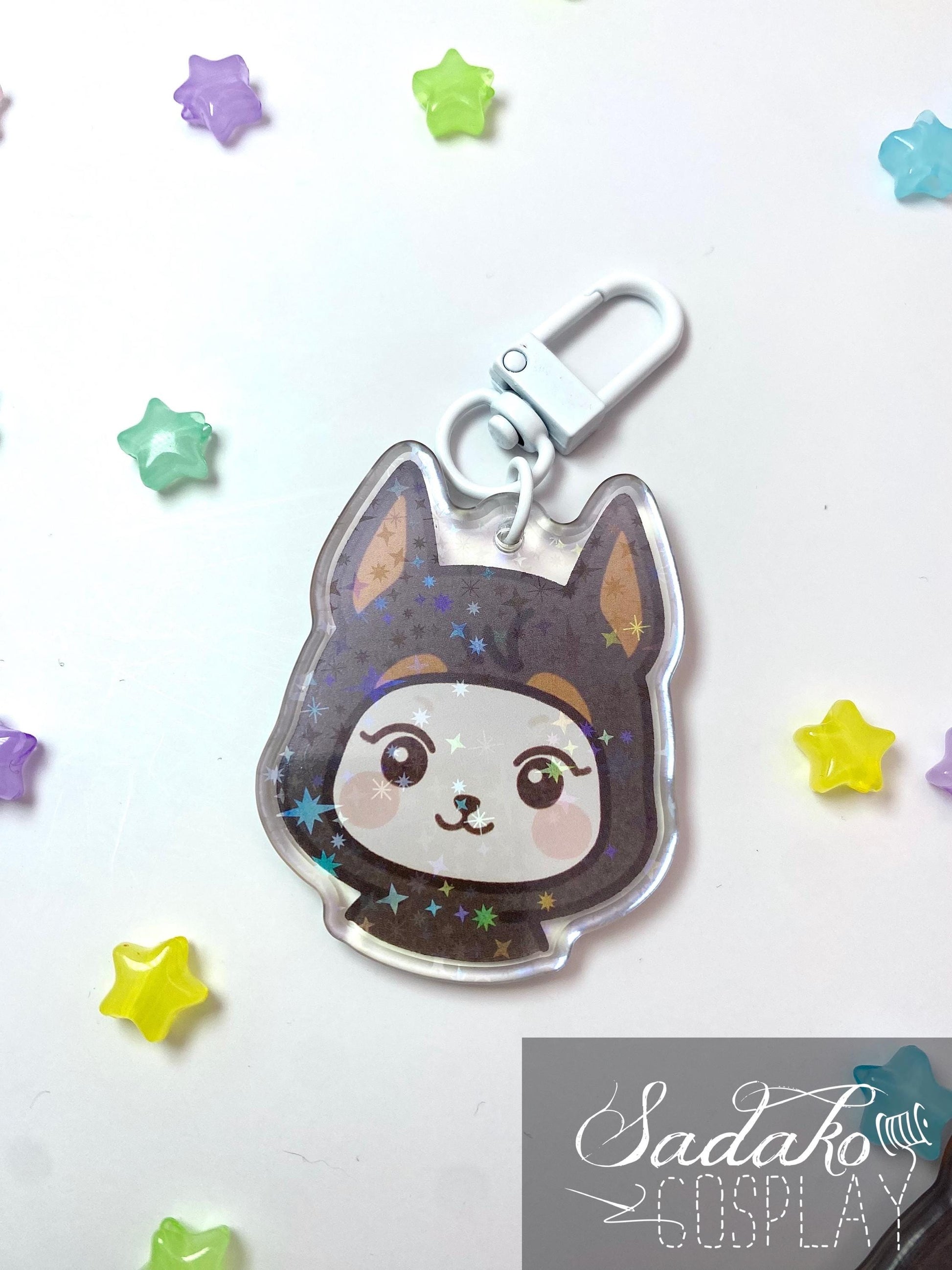 Doberman Hetmongi Acryl Keychain mit holographischen Glitzer Sternen, ATEEZ Yeosang acrylic Anhänger