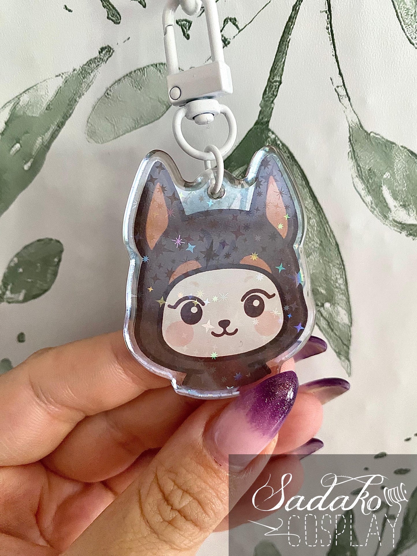 Doberman Hetmongi Acryl Keychain mit holographischen Glitzer Sternen, ATEEZ Yeosang acrylic Anhänger