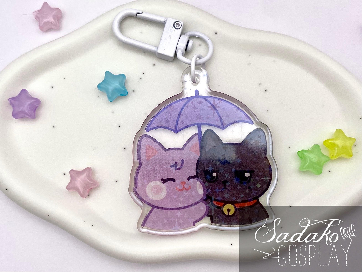 WooSan Acryl Keychain mit holographischen Glitzer Sternen, ATEEZ Wooyoung & San acrylic Anhänger