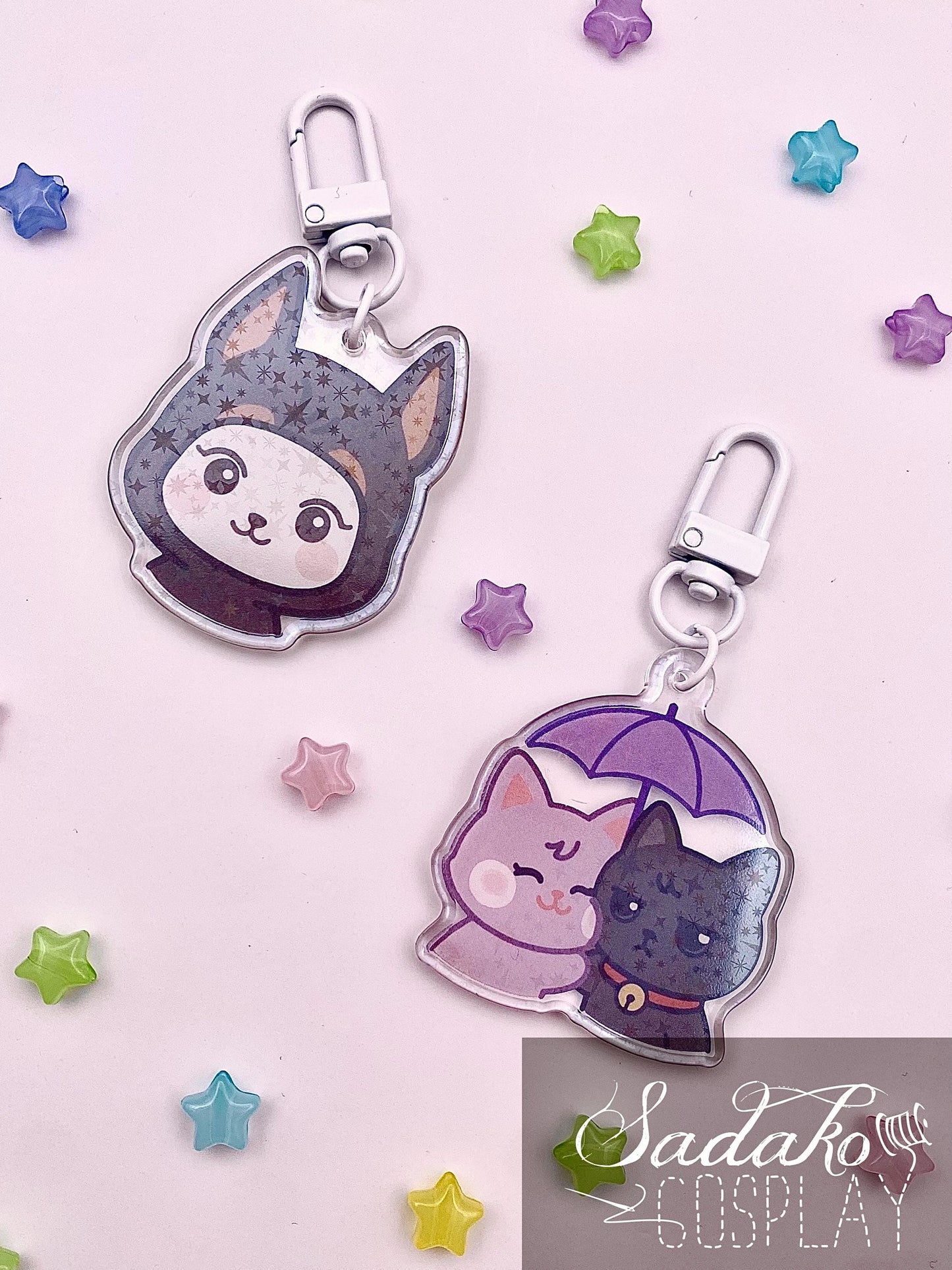 WooSan Acryl Keychain mit holographischen Glitzer Sternen, ATEEZ Wooyoung & San acrylic Anhänger