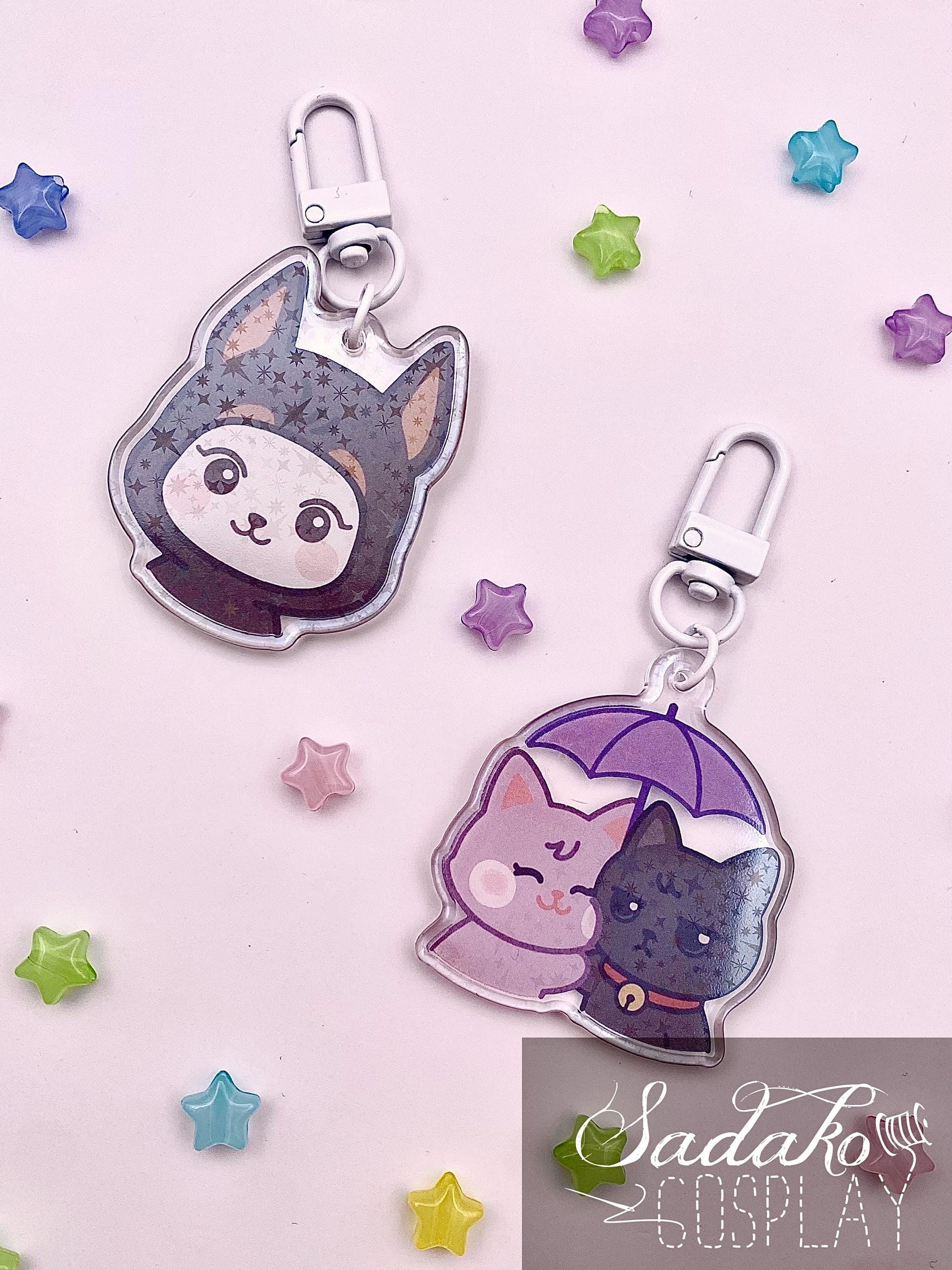 WooSan Acryl Keychain mit holographischen Glitzer Sternen, ATEEZ Wooyoung & San acrylic Anhänger