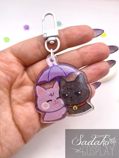WooSan Acryl Keychain mit holographischen Glitzer Sternen, ATEEZ Wooyoung & San acrylic Anhänger