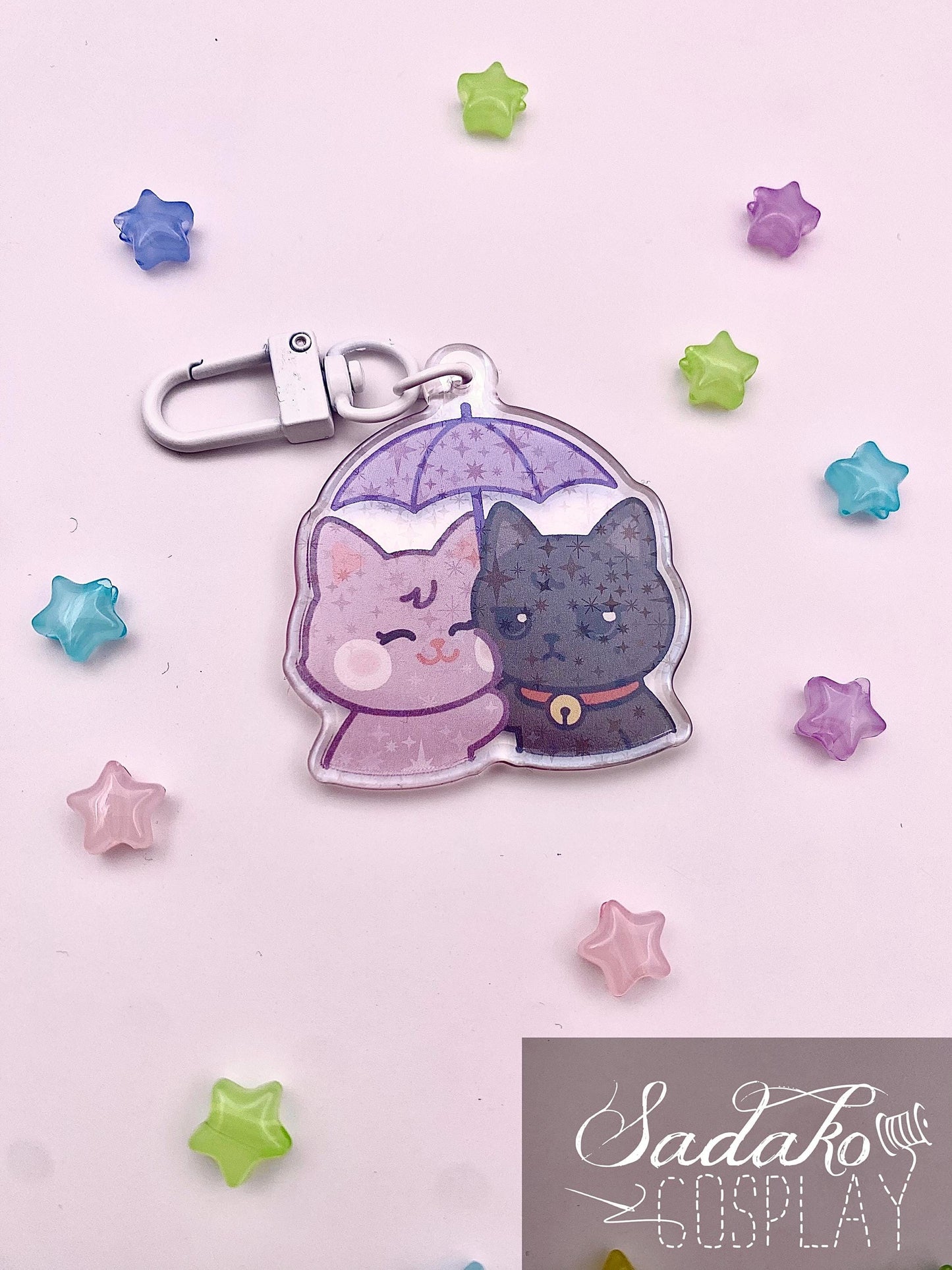 WooSan Acryl Keychain mit holographischen Glitzer Sternen, ATEEZ Wooyoung & San acrylic Anhänger