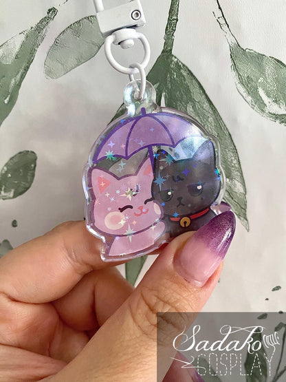 WooSan Acryl Keychain mit holographischen Glitzer Sternen, ATEEZ Wooyoung & San acrylic Anhänger
