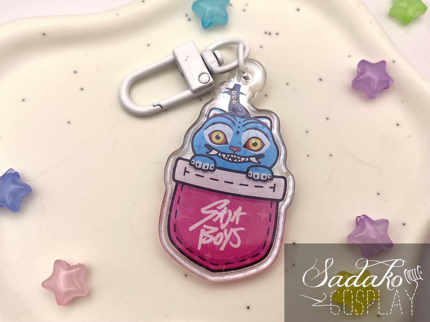 Derpy Tiger & Sussie in a Pocket Acryl Keychain mit holographischen Glitzer Sternen, K-Pop Demon Hunters acrylic Anhänger