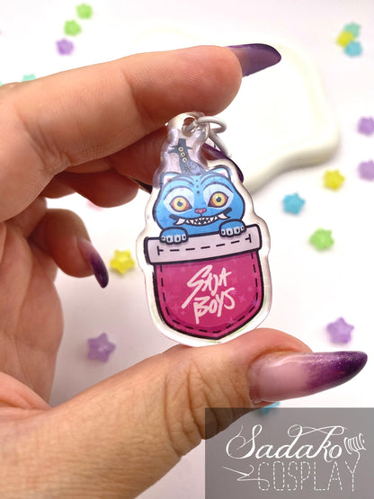 Derpy Tiger & Sussie in a Pocket Acryl Keychain mit holographischen Glitzer Sternen, K-Pop Demon Hunters acrylic Anhänger