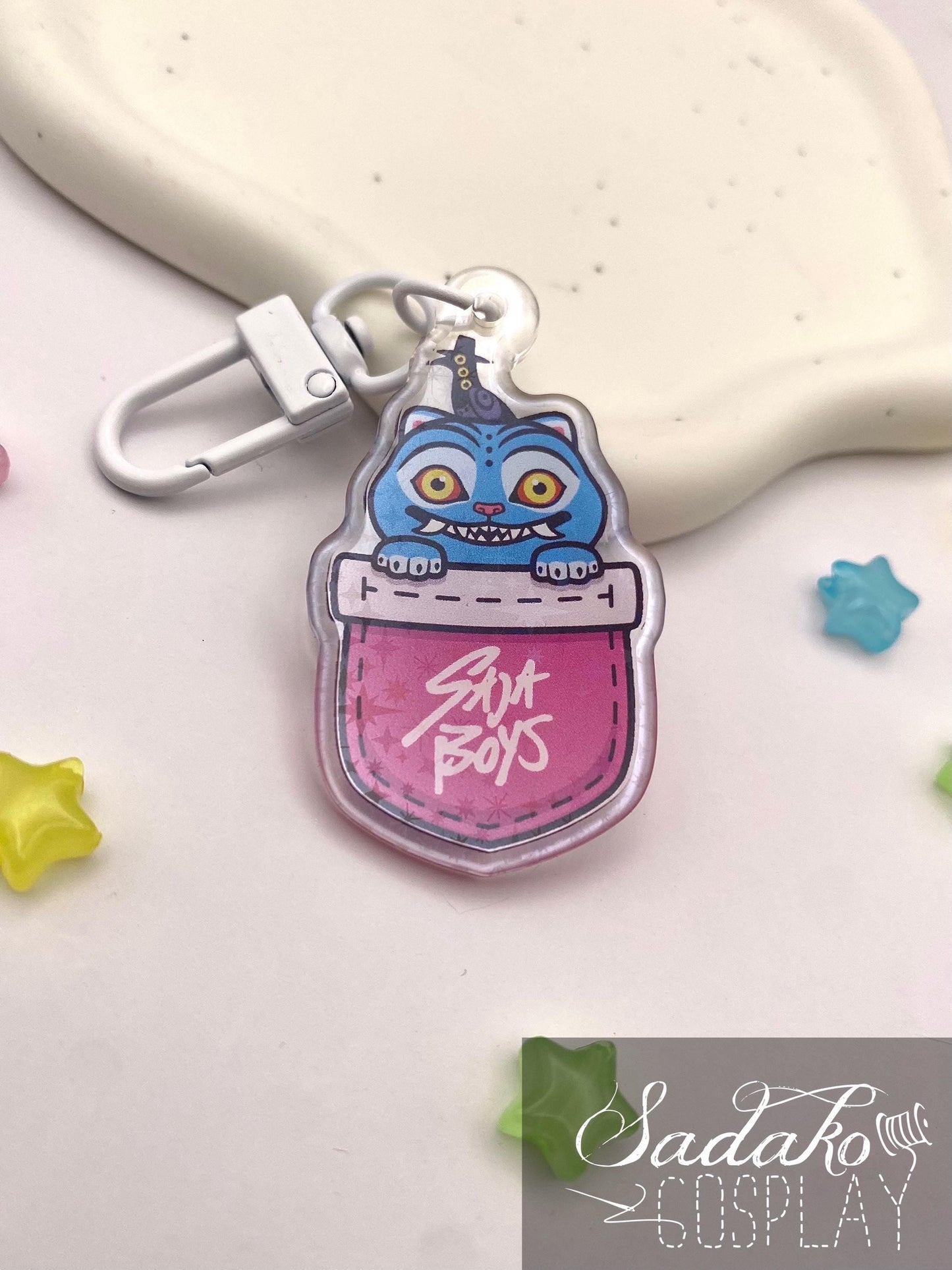 Derpy Tiger & Sussie in a Pocket Acryl Keychain mit holographischen Glitzer Sternen, K-Pop Demon Hunters acrylic Anhänger