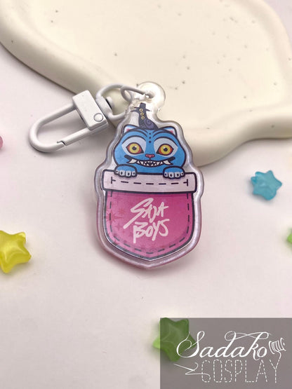 Derpy Tiger & Sussie in a Pocket Acryl Keychain mit holographischen Glitzer Sternen, K-Pop Demon Hunters acrylic Anhänger