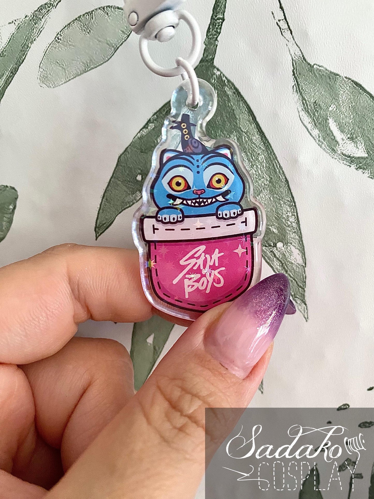 Derpy Tiger & Sussie in a Pocket Acryl Keychain mit holographischen Glitzer Sternen, K-Pop Demon Hunters acrylic Anhänger