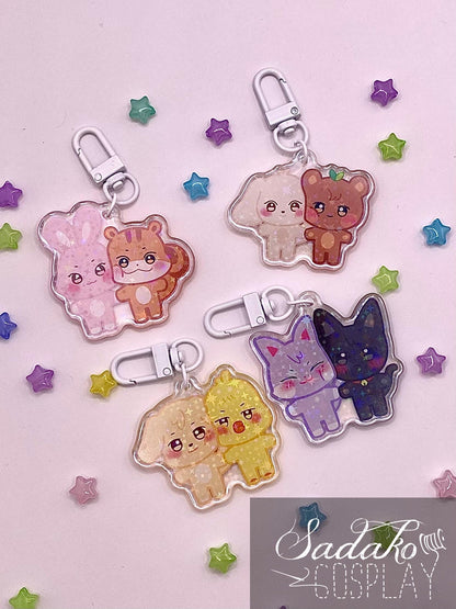 Aniteez Couple Acryl Keychain mit holographischen Glitzer Sternen, ATEEZ acrylic Anhänger, Seongjoong, Yungi, WooSan, JongSang
