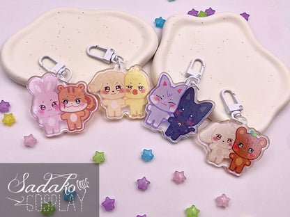 Aniteez Couple Acryl Keychain mit holographischen Glitzer Sternen, ATEEZ acrylic Anhänger, Seongjoong, Yungi, WooSan, JongSang