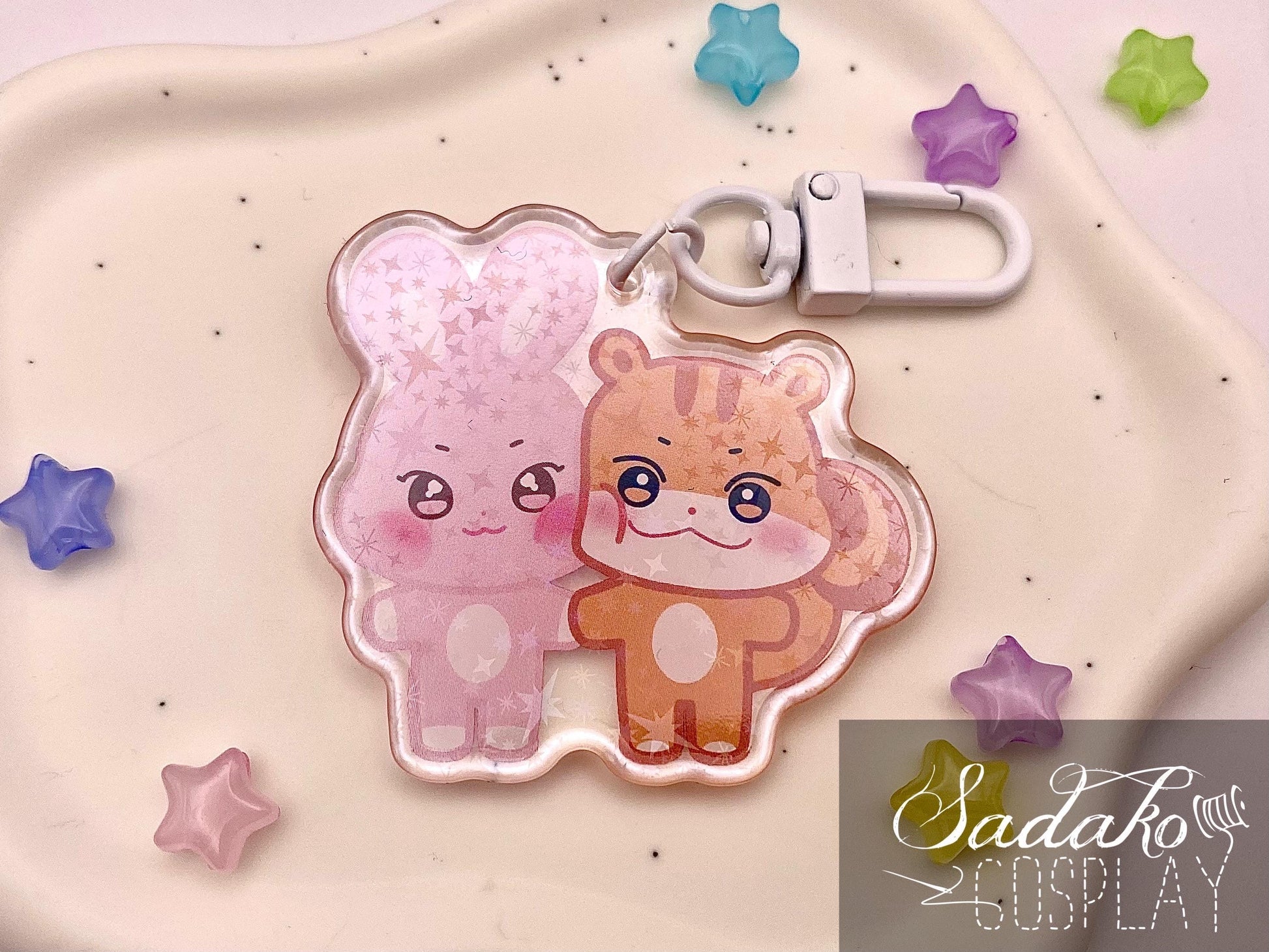Aniteez Couple Acryl Keychain mit holographischen Glitzer Sternen, ATEEZ acrylic Anhänger, Seongjoong, Yungi, WooSan, JongSang