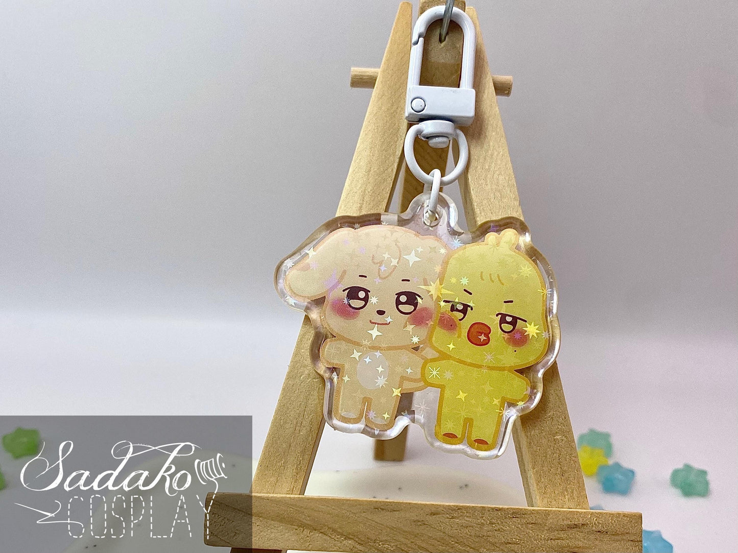 Aniteez Couple Acryl Keychain mit holographischen Glitzer Sternen, ATEEZ acrylic Anhänger, Seongjoong, Yungi, WooSan, JongSang
