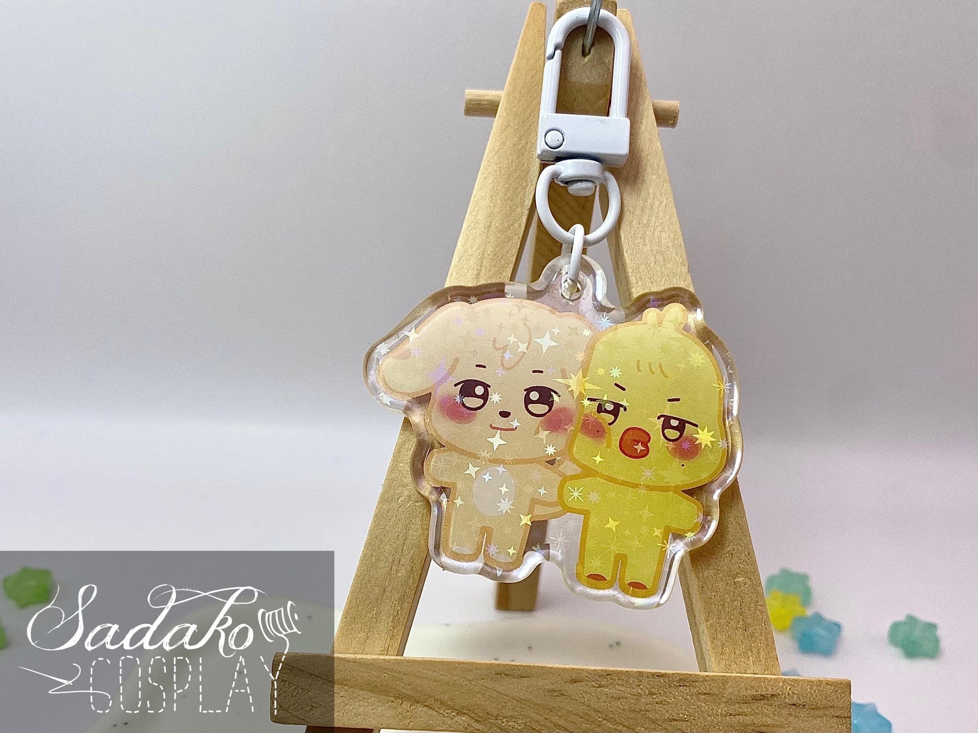 Aniteez Couple Acryl Keychain mit holographischen Glitzer Sternen, ATEEZ acrylic Anhänger, Seongjoong, Yungi, WooSan, JongSang