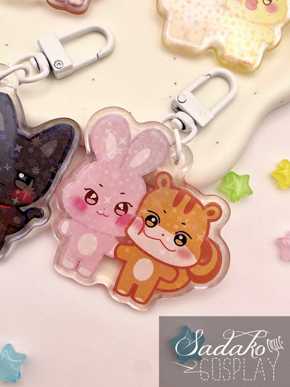 Aniteez Couple Acryl Keychain mit holographischen Glitzer Sternen, ATEEZ acrylic Anhänger, Seongjoong, Yungi, WooSan, JongSang
