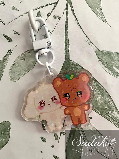 Aniteez Couple Acryl Keychain mit holographischen Glitzer Sternen, ATEEZ acrylic Anhänger, Seongjoong, Yungi, WooSan, JongSang