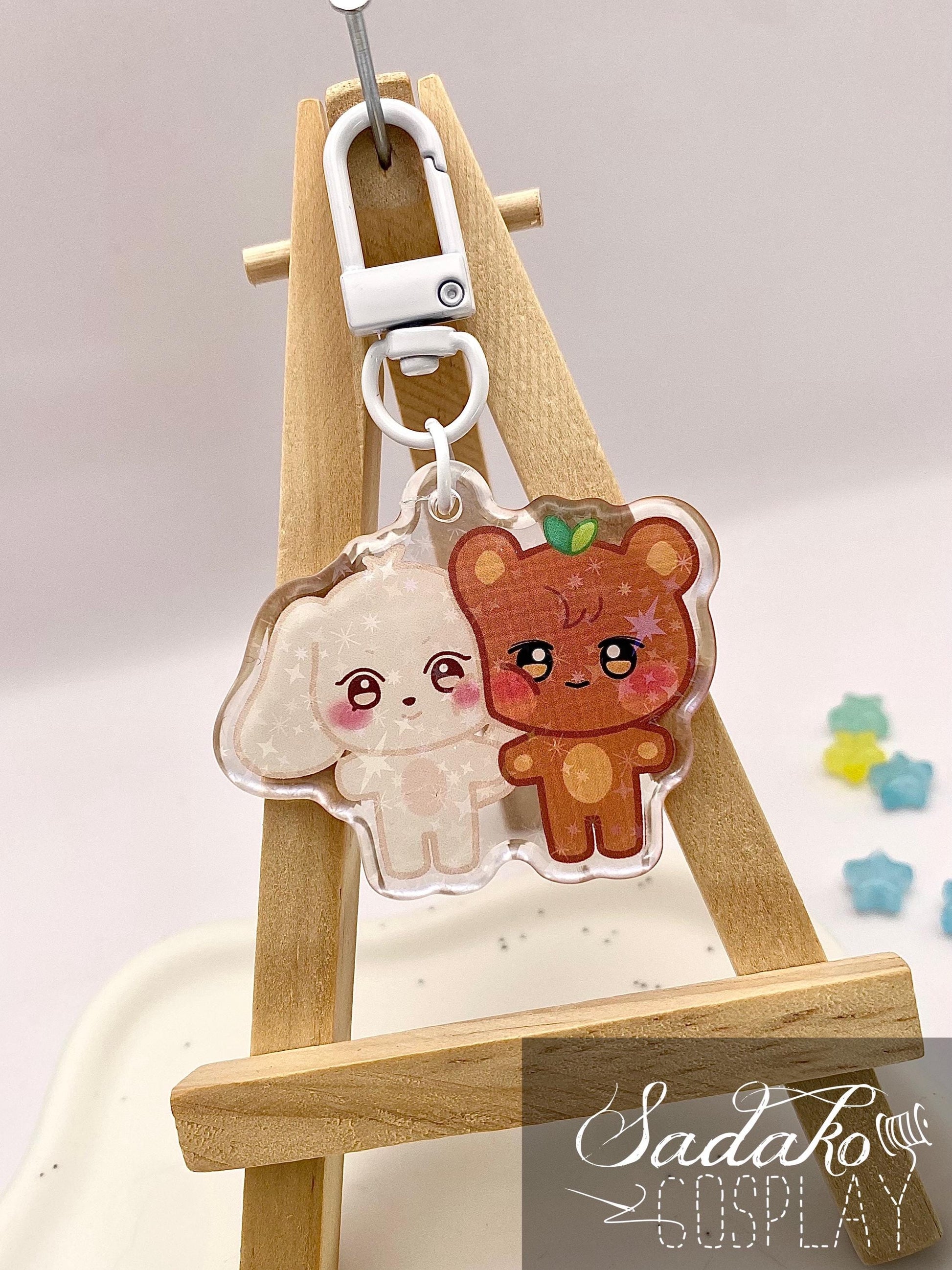 Aniteez Couple Acryl Keychain mit holographischen Glitzer Sternen, ATEEZ acrylic Anhänger, Seongjoong, Yungi, WooSan, JongSang