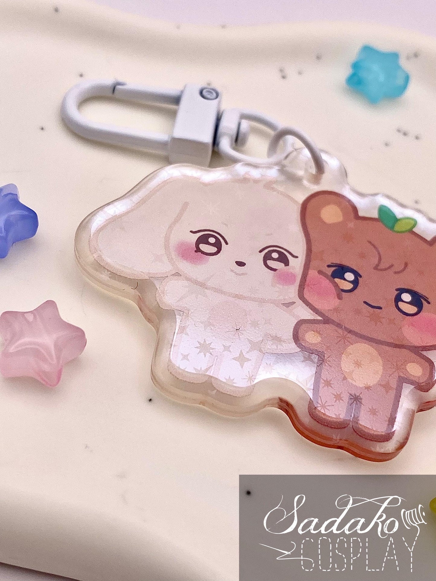 Aniteez Couple Acryl Keychain mit holographischen Glitzer Sternen, ATEEZ acrylic Anhänger, Seongjoong, Yungi, WooSan, JongSang