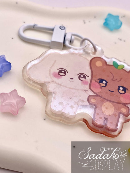 Aniteez Couple Acryl Keychain mit holographischen Glitzer Sternen, ATEEZ acrylic Anhänger, Seongjoong, Yungi, WooSan, JongSang