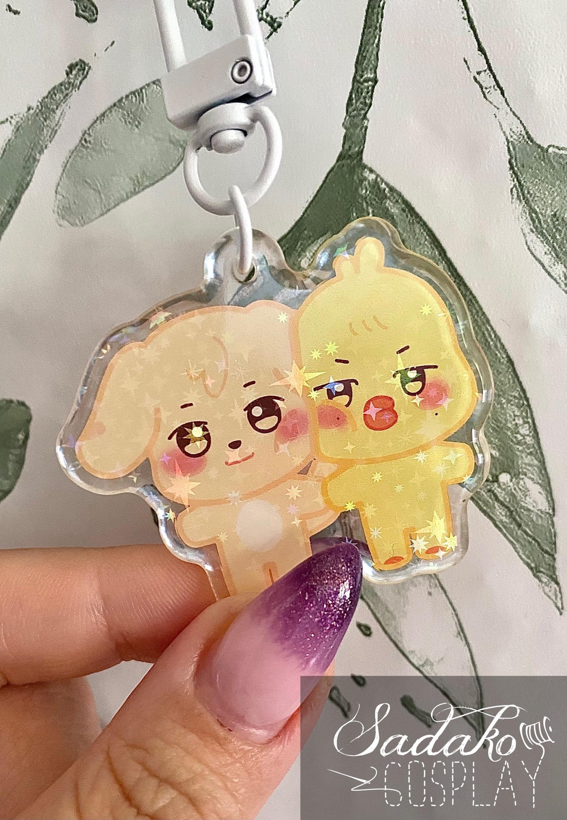 Aniteez Couple Acryl Keychain mit holographischen Glitzer Sternen, ATEEZ acrylic Anhänger, Seongjoong, Yungi, WooSan, JongSang
