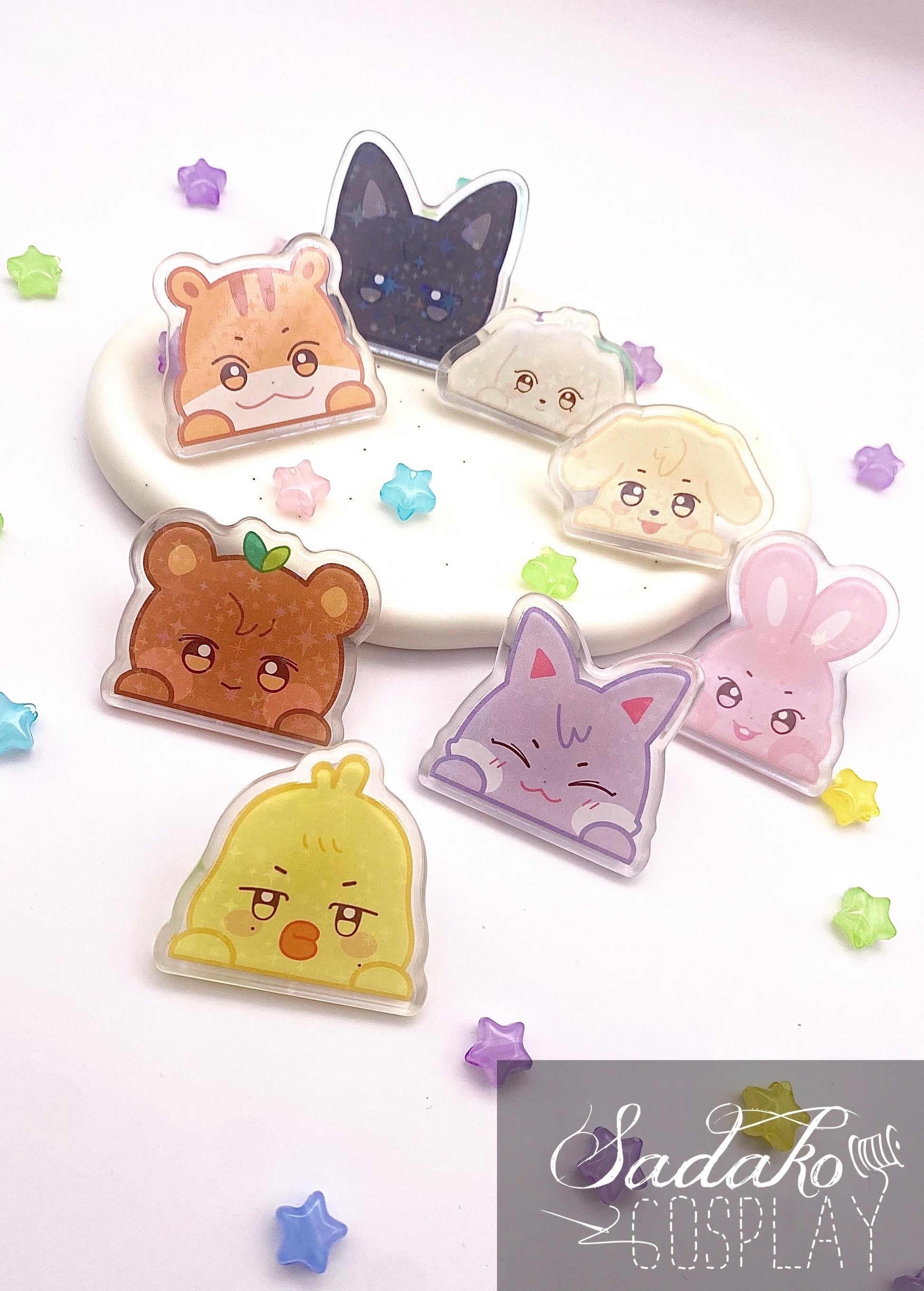 ATEEZ Peeking Acryl Pin mit holographischen Glitzer Sternen, Aniteez acrylic Button Anstecker für Atiny