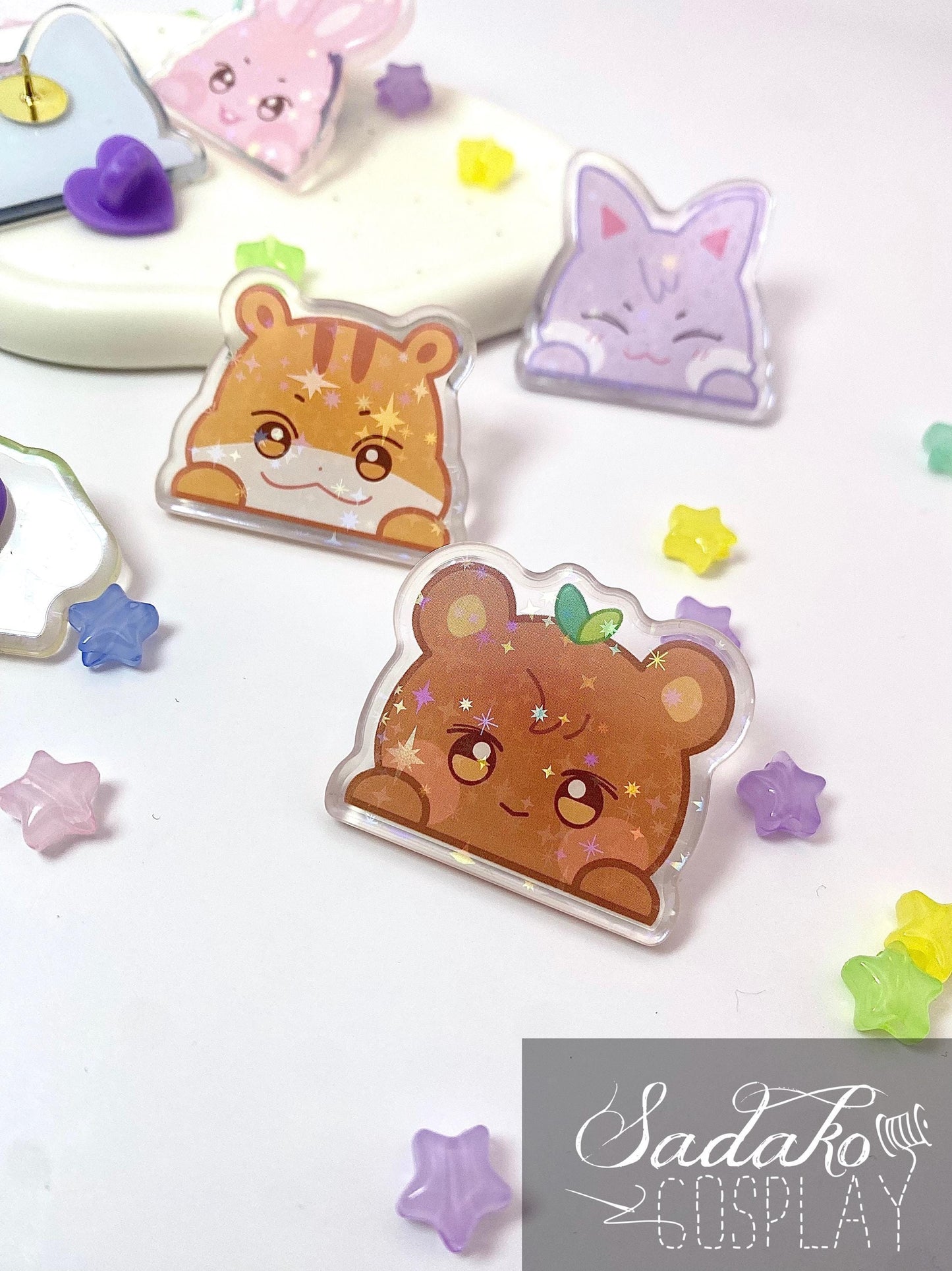 ATEEZ Peeking Acryl Pin mit holographischen Glitzer Sternen, Aniteez acrylic Button Anstecker für Atiny