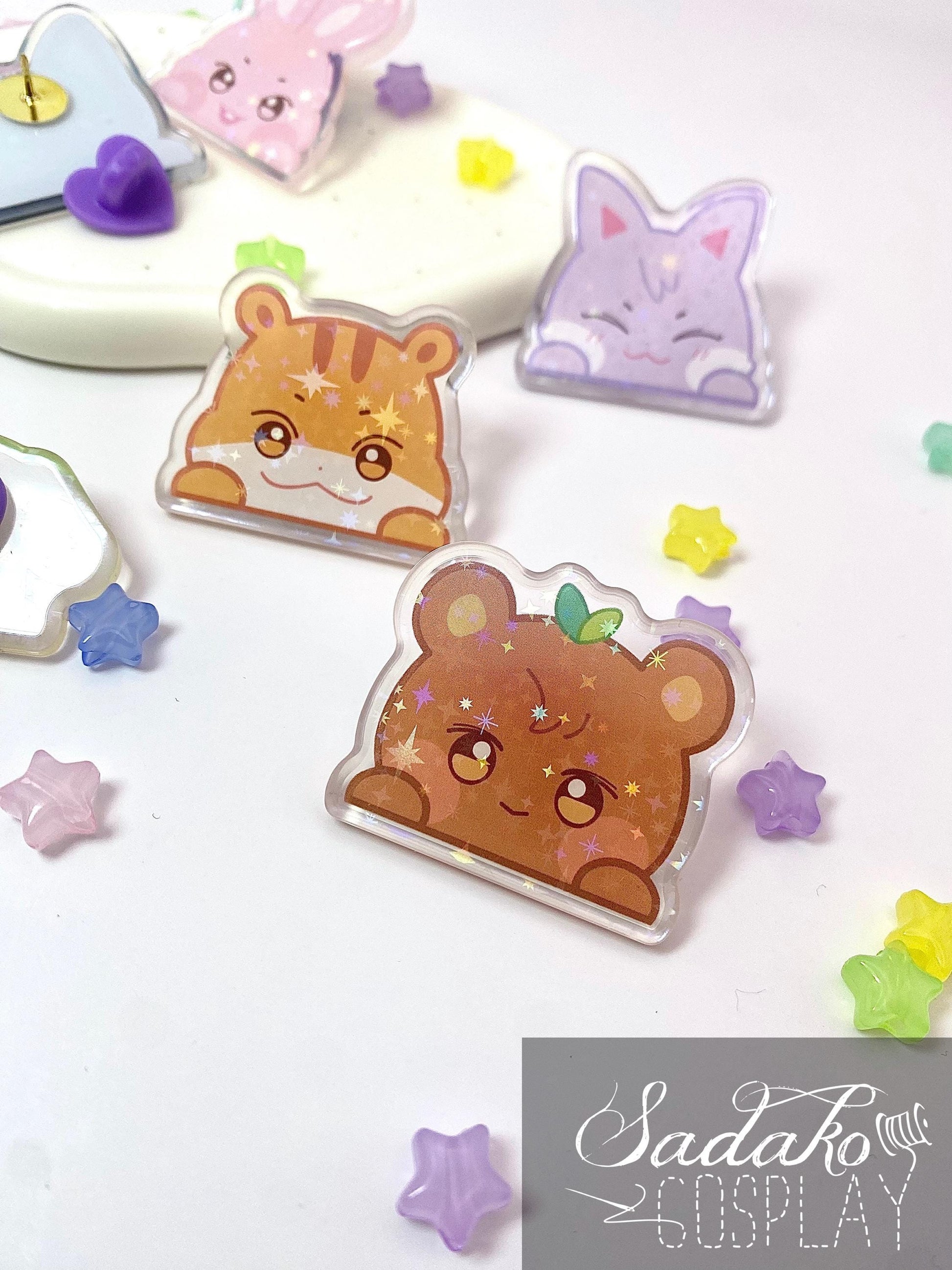 ATEEZ Peeking Acryl Pin mit holographischen Glitzer Sternen, Aniteez acrylic Button Anstecker für Atiny