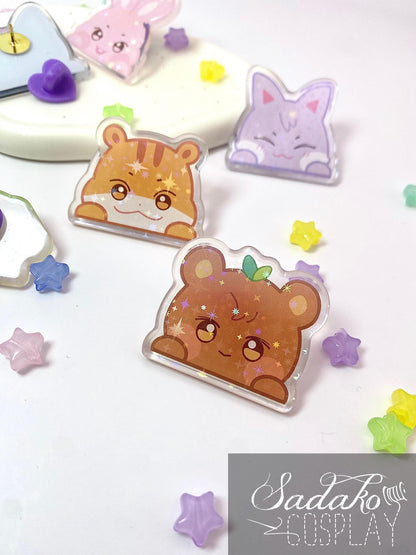 ATEEZ Peeking Acryl Pin mit holographischen Glitzer Sternen, Aniteez acrylic Button Anstecker für Atiny