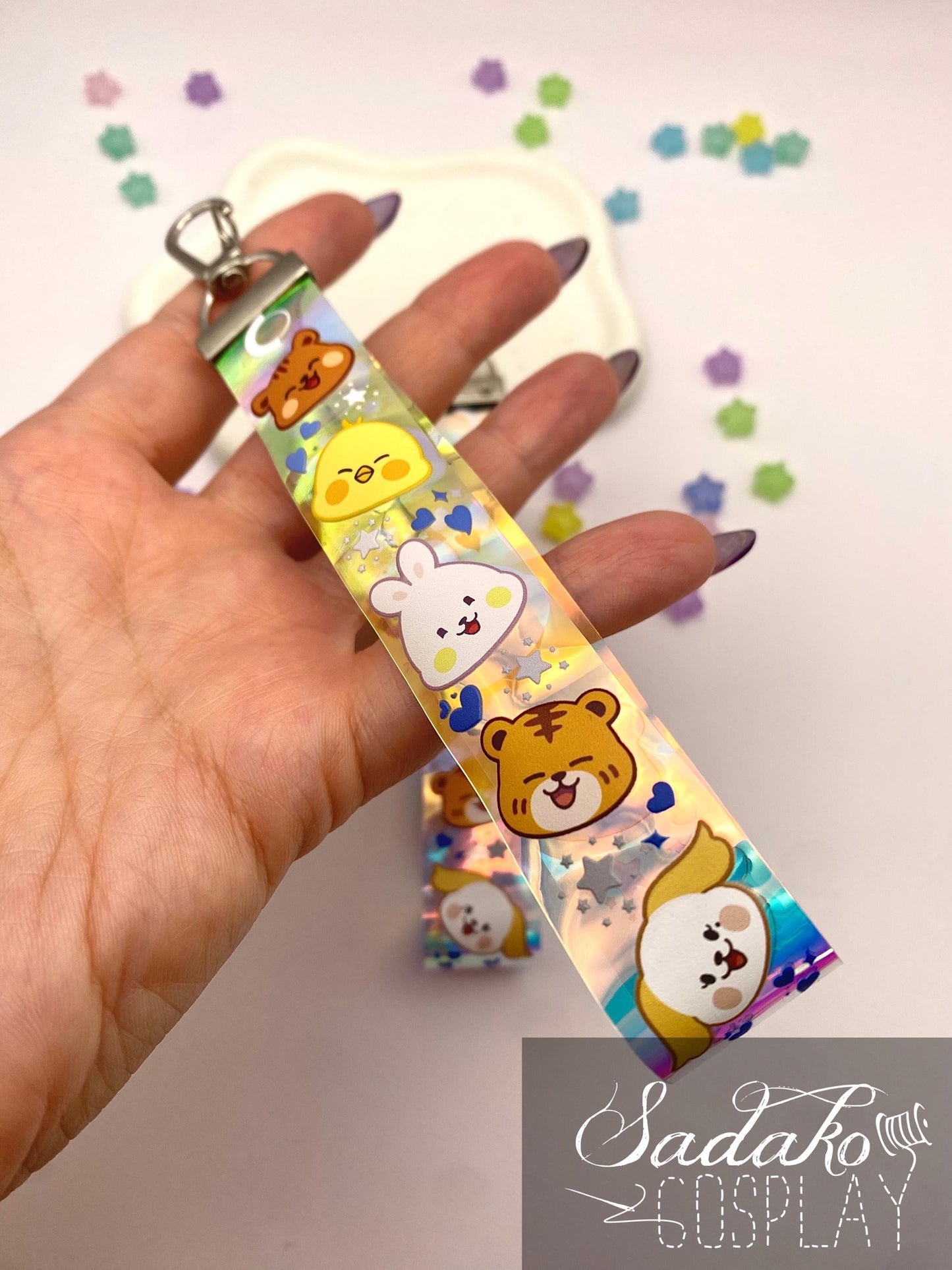 ONEUS PVC Lanyard Wristlet Anhänger - Bunter Regenbogen Hologramm Keychain für TOMOON und K-Pop Fans