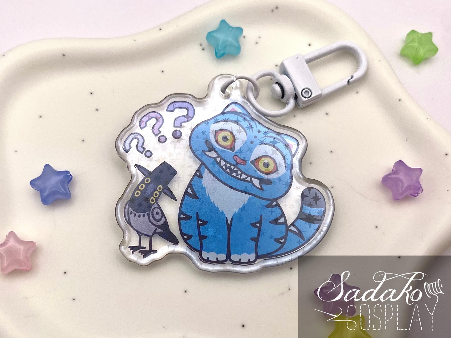 Derpy Tiger & Sussie Acryl Keychain mit holographischen Glitzer Sternen, K-Pop Demon Hunters acrylic Anhänger