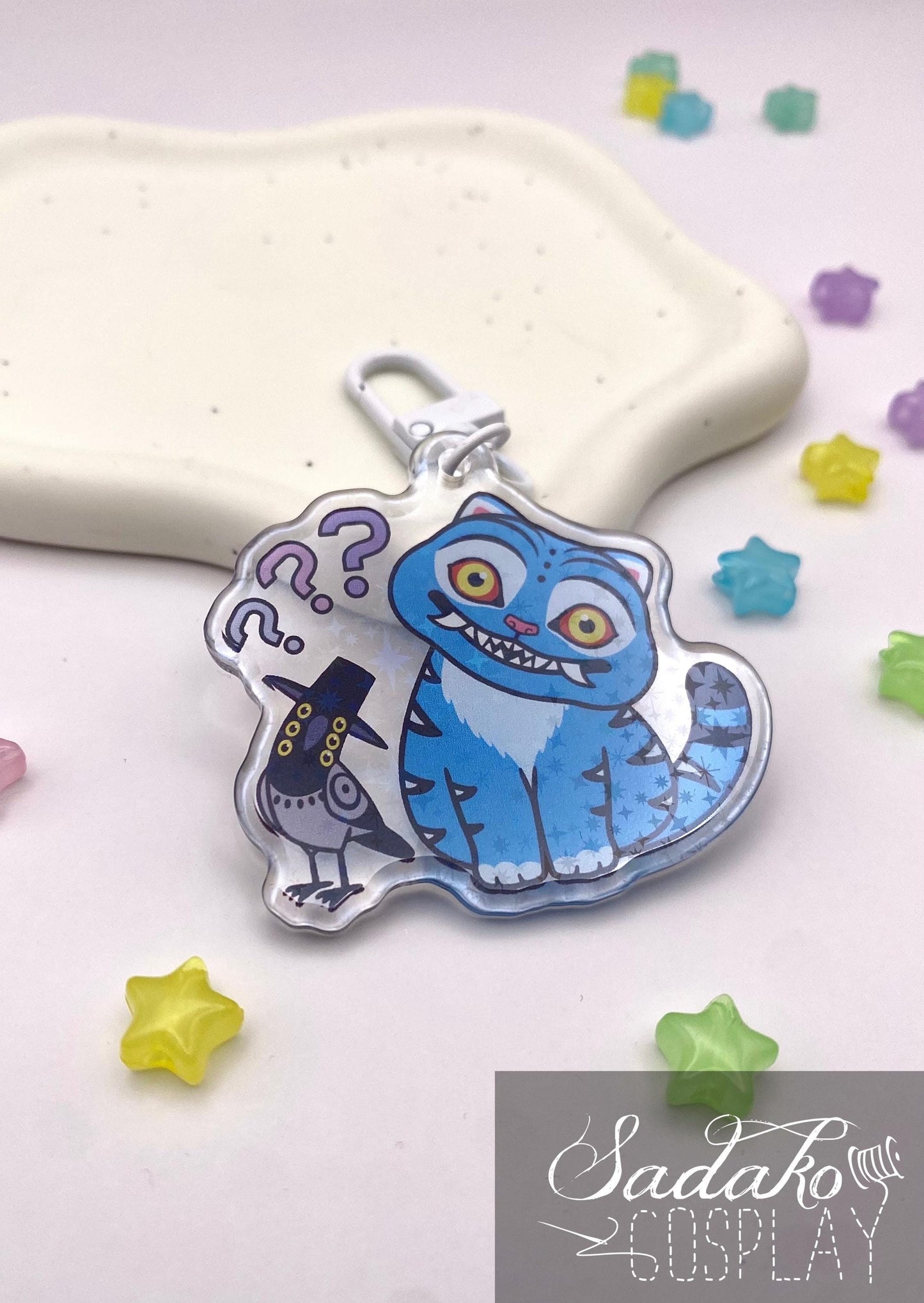 Derpy Tiger & Sussie Acryl Keychain mit holographischen Glitzer Sternen, K-Pop Demon Hunters acrylic Anhänger