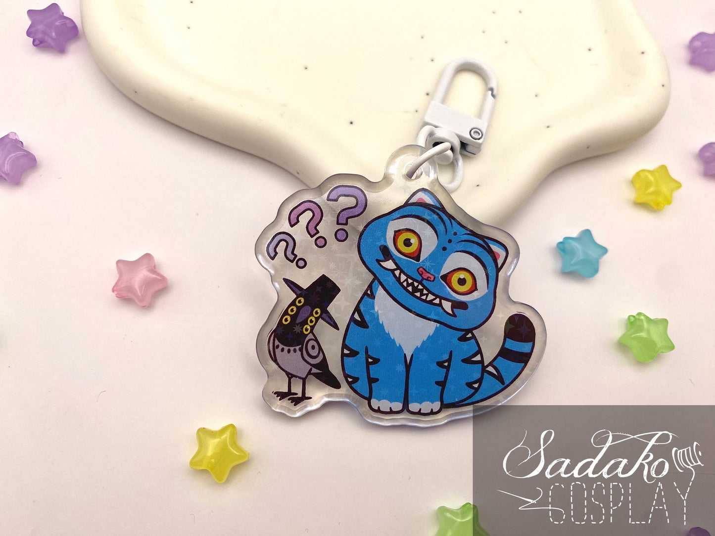 Derpy Tiger & Sussie Acryl Keychain mit holographischen Glitzer Sternen, K-Pop Demon Hunters acrylic Anhänger