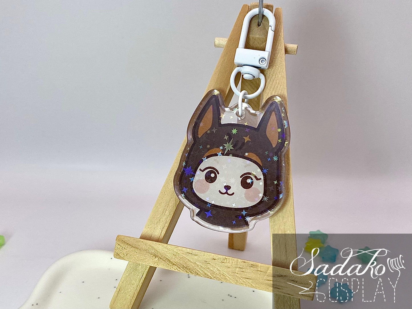 Doberman Hetmongi Acryl Keychain mit holographischen Glitzer Sternen, ATEEZ Yeosang acrylic Anhänger