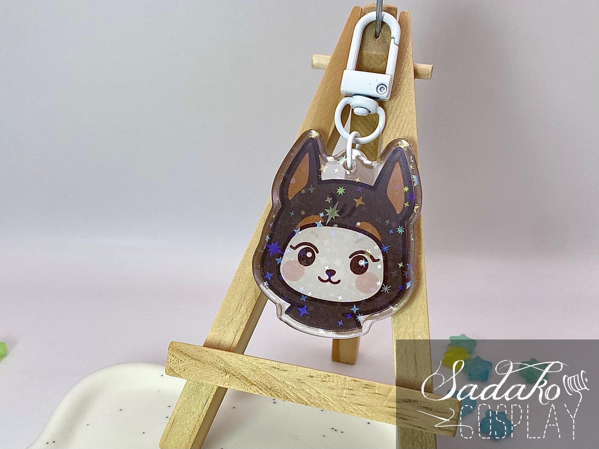 Doberman Hetmongi Acryl Keychain mit holographischen Glitzer Sternen, ATEEZ Yeosang acrylic Anhänger